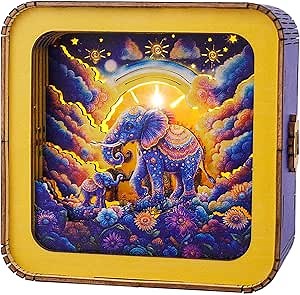 3D Puzzle Night Light, Elephant Parent-Child Time DIY Puzzles for Adults, Eye Care Night Light with Touchable Switch, Personalized Easter Gifts for Family Friend DIY Puzzle Lover