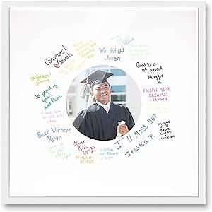 Amazon.com - 20x20 Square White Autograph & Signature Picture Frame With White Circle Opening Photo Mat for 8x8 Pictures Wooden Picture Frames - Birthday, Baby Shower, Memorial Signing Board, Matted Frame