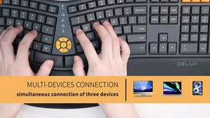 DeLUX Wireless Ergonomic Keyboard - Ergo Split Keyboard with Palm Rest for Natural Typing, 2.4G and Bluetooth, Full-Size, US Layout - Compatible with Windows and Mac OS (GM905, Graphite)