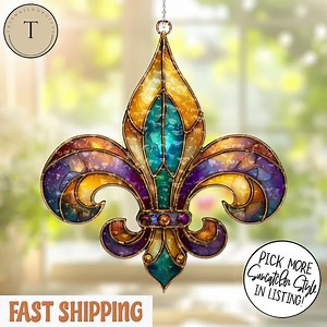 Karneval-Symbol Suncatcher, Glasmalerei-Symbol Kunst, New Orleans Fenster hängen, lila grün Gold Dekor, Karneval Haus Akzent, Fenster Dekor - Etsy.de