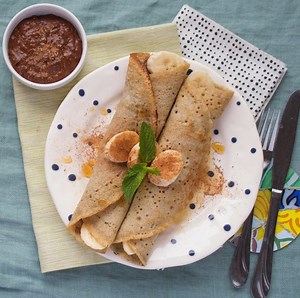 Buckwheat Vegan Crepes with Chocolate Date Sauce