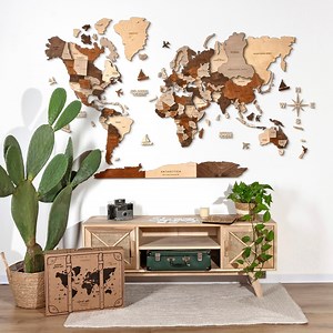 3D Wooden World Map, Home Wall Decoration, Decowoodmap World Map, Travelers Gift, Office Decor Multicolor Map - Etsy