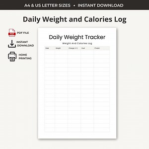 Daily Weight and Calorie Log – One Page Printable Tracker for Weight & Food Intake | PDF | A4 US Letter - Etsy