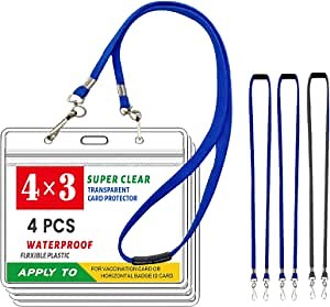 4 Pack Vaccine Card Protector Waterproof CDC Vaccination Card Protector Holder 4 X 3 in Vaccine Card Sleeve Immunization Card Protector ID Card Holder with Breakaway Lanyards