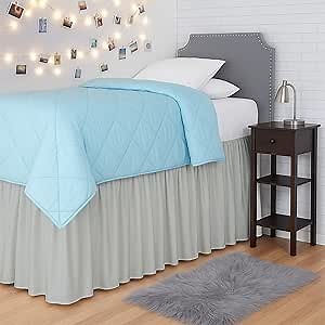 Shreem Linen Ruffle Dorm Bed Skirt Twin XL, Extra Long 30" Drop, Premium Microfiber Bedskirt with Split Corners for Lofted College Beds 39"x80", Light Grey