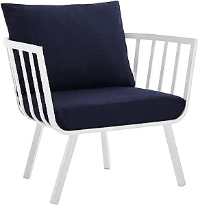 Modway Riverside Patio Aluminum Armchair in White Navy Outdoor Furniture