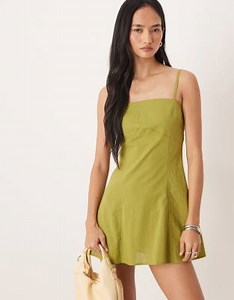 ASOS DESIGN - Robe d'été courte style bustier en coton et lin à bretelles - Citron vert foncé | ASOS