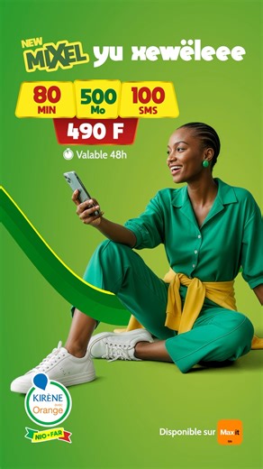 32K views · 103 reactions | Mixel 490F exclu Max it mo dàkk ! 拾 Dagay am 500 Mo au lieu de 400 Mo, 80 minutes d'appels ak 100 SMS. Waaw ! Di woté tekk ci di connecté wu noko bëggee  #niofar | KIRENE avec Orange | Facebook