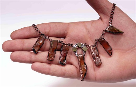 Handmade Raw Amber Stone Necklace, Rustic Copper Electroformed Gemstone Jewelry, Boho Tribal Statement Necklace for Women - Etsy