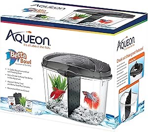 Aqueon Betta Bowl Aquarium Fish Tank Kit, Black, Half Gallon