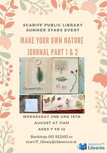 So much creativity at our Nature Journal making evenr today in Scariff Library with Samantha. Children were introduced to the concept of keeping a nature journal, designed their cover art, learned about how to identify wildflowers and learned how to do leaf rubbings. #SummerStars #NatureJournal #Nature | Clare Libraries