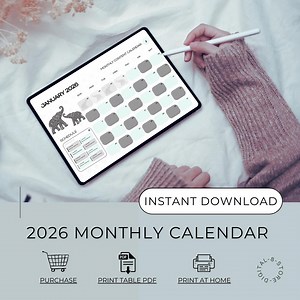 Elephant Calendar 2026 | Minimalist Monthly Include Daily Planner (instant Download PDF,PNG A4/letter) - Etsy