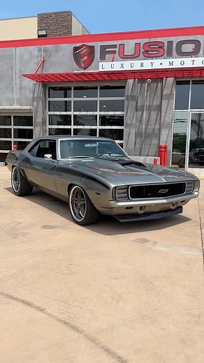 This 1969 Chevrolet Camaro RS/SS LS3 Pro-Touring Restomod went through a no-expense-spared nut and bolt rotisserie restoration. Under the hood you’ll find a 650HP 6.2L LS3 Crate Motor, paired with an Edelbrock E-Force Supercharger and 92MM Throttle Body. #camaro #chevroletcamaro #chevrolet #1969camaro #musclecars #musclecarsdaily #cargoals #classicchevrolet #supercharged #supercars #camarorsss | Fusion Motor Company