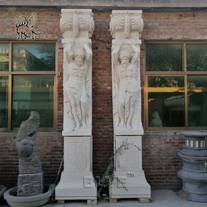[Hot Item] Building Design Handcarved Stone Roman Greek Naked Man Pillar Statue Marble Square Columns Factory