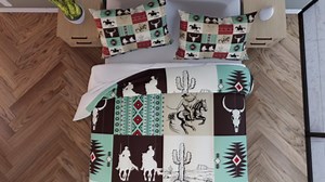 Feelyou Western Comforter Set King Size, Cowboy Comforter for Kids Boys Girls Boho Aztec Bedding Set Deer Antler Duvet Insert Bed Set 3Pcs