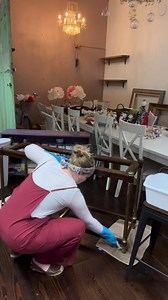 This table, initially in a rough shape, was discovered by (IG) whimsyandblue in a basement. Despite its condition, the brass legs and glass top caught her attention, and she had a hunch that it could be saved. After a thorough cleaning, she created a unique blend of Chalk Paint® by Annie Sloan, using a base of Pure White with a splash of Old White and French Linen, all mixed together. The results were even better than she expected! The patina of the brass added a special touch, bringing joy and 