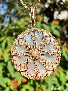 Vintage French Filigree Necklace: 14k Gold Vermeil, Mother of Pearl, for Her - Etsy