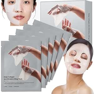 Korean Deep Collagen Anti-Wrinkle Lifting Mask - 5Packs/Box Bio Collagen Face Mask Overnight, Bio-Collagen Mask Real Collagen for Elasticity, Firming, and Moisturizing