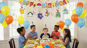 Pokemon Banner for Birthday Party and 12 Hanging Swirls - Pokemon Theme Party Decorations and Supplies - Officially Licensed