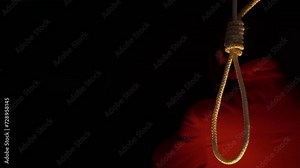 A nervous man is preparing to commit suicide by hanging. Human finiteness and hopelessness.