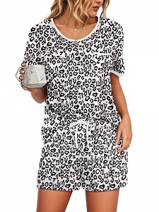 UVN Pajamas Sets for Women 2 Piece Lounge Set Short Sleeve Tops and Shorts Soft Pj Set Sleepwear Loungewear - Walmart.com