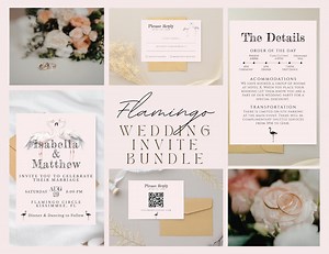 Suite d'invitations de mariage Flamant rose | Invitation lunatique flamant rose RSVP détails Bundle | Modèles Templett modifiables - Etsy France