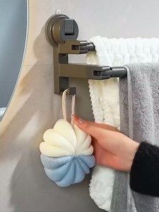 Strong Suction Cup Towel Rack for Bathroom, No-Drill Adjustable Suction Double Towel Bar 20.5-35.5inch, Rotatable Bathroom Organizer, Suction Cup Towel Holder for Smooth Surface (Milky White)