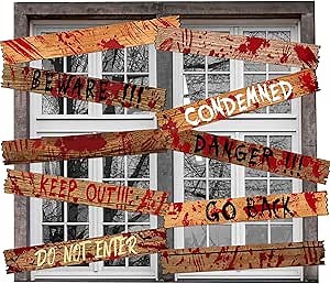 10 PCS Halloween Window Boards Door Boards Halloween Window Door Decorations Beware Signs Window Warning Signs,Waterproof Outdoor Scary Sign for Halloween Party Decoration