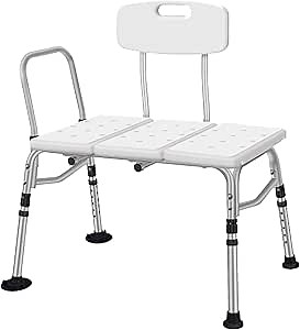 Non Slip Tub Transfer Bench for Bathtub, Adjustable Shower Transfer Bench for Bathtub with Reversible Back, Shower Transfer Bench for Elderly and Disabled, Transfer Tub Bench Bathroom Aid