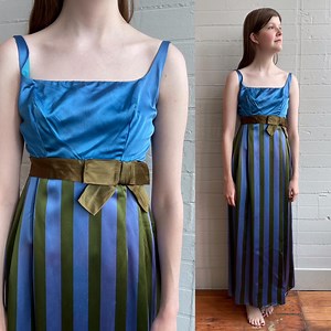 1970s 70s Satin Empire Waist Maxi Dress With Vertical Striped Skirt - XS - Etsy
