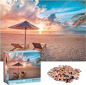 crowm 1000 Piece Puzzle for Adults, Hawaii Challenging Jigsaw Puzzles Families Beautiful Beach Scenes for Game Nights Large Puzzles Sunrise Sunset