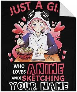 Personalized Cartoon Blanket for Teens - Soft, Fluffy - 50x60 Inches Throw Size Blanket for Room - Black Aesthetic Cozy Throws Gift with Name