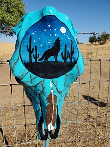 Hand Painted Cow Skull Turquoise - Etsy