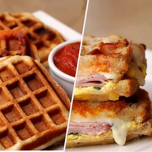 Savory Waffles for any meal of the day! Recipes: https://tasty.co/compilation/savory-waffles-5-ways | Tasty