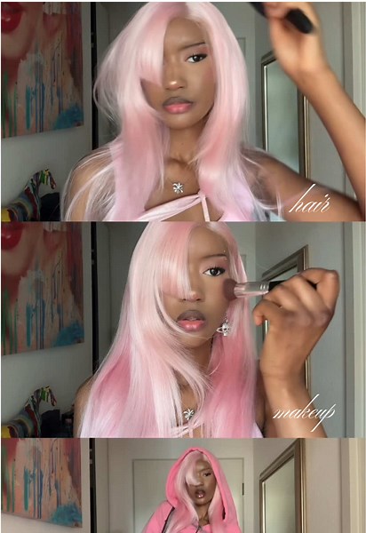 🎀☆ #makeup #grwm #pinkhair