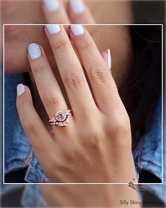 Just in! This unique Morganite, Moonstone & Diamonds, Engagement Rings set, Sugar Rose Gaia for $1300. https://sillyshiny.com/products/morganite-moonstone-diamonds-halo-unique-cluster-engagement-rings-set-sugar-rose-gaia #diamond #BridalJewelry #CelebrateLove #uniqueengagementrings #EngagementRing #DiamondLove #uniquerings #jewelrydesign #DiamondRing #rosegoldengagementrings | Silly Shiny Jewelry