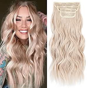Clip in Hair Extensions - 4 Pieces of Soft, Natural, and Easy-to-Use Extensions with Long Wavy Hairpieces for Weddings, Costumes, and Daily Use (20 Inches, Light Blonde)