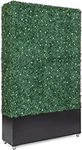 Artificial Boxwood Hedge Wall, Boxwood Hedge Wall Panels with Black Stainless Steel Planter Box, Outdoor 79 X 48 X 14 inches