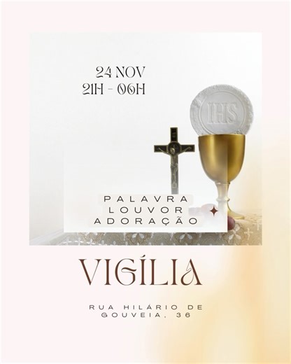 77 reactions · 3 comments | Na próxima sexta-feira, dia 24/11, ocorrerá a nossa Vigília mensal, que terá início às 21hs, com a celebração da Santa Missa, presidida pelo Padre Jorge André, à meia-noite. Venha estar conosco! Esperamos vc!﫵 #combompastor #vigilia #novascomunidades #adoracao #louvor #missa | Comunidade Bom Pastor | Facebook