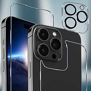 (3 Pack)Front & Back Protector and Camera Lens Screen Protector Only Compatible for iPhone 14 Pro Max Tempered Glass Film with Front & Back Protector and Camera Lens Protector, Ultra HD, 9H Hardness, Scratch Resistant, Case Friendly