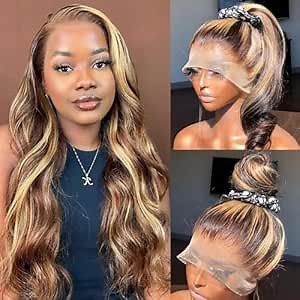 360 Full Lace Human Hair Wig Honey Blonde HD Lace Front Wig Human Hair 180 Density Body Wave Lace Front Wigs with Baby Hair Full 360 Glueless HD Transparent Lace Front Human Hair Wigs for Women