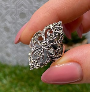 Ring With Marcasite Natural Gemstone, Sterling Silver 925, Size 7.5US - Etsy