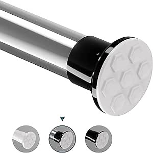 Tension Curtain Rod, 122-161 Inch, Adjustable Spring Shower Tension Curtain Rod, Easy to Install, No Drilling, No Rust, Non-Slip for Bathroom, Room, Balcony, Hold Up Blackout Curtains, Silver