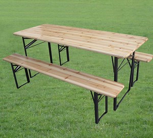 [Hot Item] 3-Piece Outdoor Portable Wooden Top Folding Picnic Beer Table Bench Set