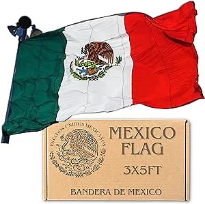 Mexico Flag - 3X5 Foot Outdoor Nylon Banner with Embroidered Eagle and Detail, Double Stitched Sewn Stripes, Brass Grommets - Vibrant UV Protected Color