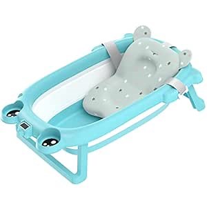 Baby Bathtub, 2021 Foldable Infant Shower Basin with Bath Mat & Temperature Sensor, Lightweight Portable Toddler Washing Tub, Space Saving Pet Newborn Bath Tub, L32.3" W21.3" H8.3"
