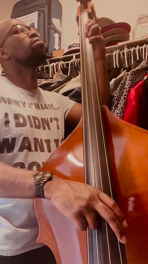 Today’s vibe. Warming up for a recording. Yes my closet doubles as my recording booth. 😄🎻 #uprightbass #contrabass #bassplayer #jazzmusician | Brandon Meeks Music
