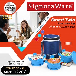 The Smart Choice of Smart People‍♂️‍♀️ Smart Twin Executive Big Lunch Box #signoraware #smarttwinlunchbox #smarttwin #multiplecolours #lunchbox #lunch #foodgrade #stainlesssteel #plasticlid #microwavesafe #easytocarry #dishwashersafe #bpafree #school #college #office | SignoraWare | Facebook