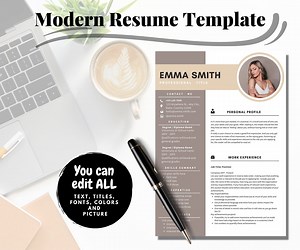 Modèle de CV moderne avec photo, modèle de CV avec photo, modèle de CV professionnel pour Word, modèle de lettre de motivation et de CV - Etsy France