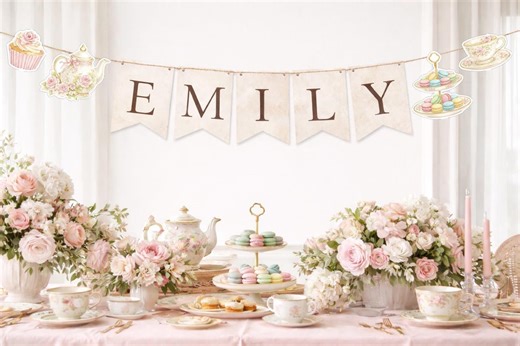 Vintage Tea Party Personalized Bridal Shower Banner | Shabby Chic Floral Tea Time Baby Shower | Garden Party Sign - Etsy